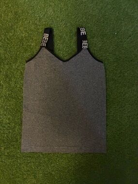 bebe Gray Logo Strap V-Neck Tank